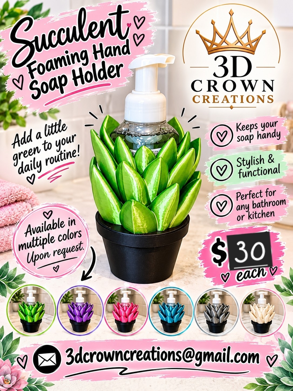 Green Succulent Foaming Soap Holder